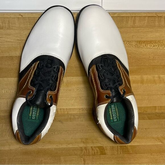 FootJoy Contour Series Mens Size 12 M Golf Shoes Soft Spikes 54108 Brown White